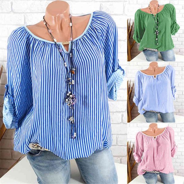 

loose new women's stripe medium long sleeve t-shirt, White