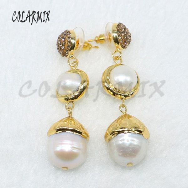 

dangle & chandelier 4 pairs gold color pearls earrings natural drop long gift for lady 4903, Silver