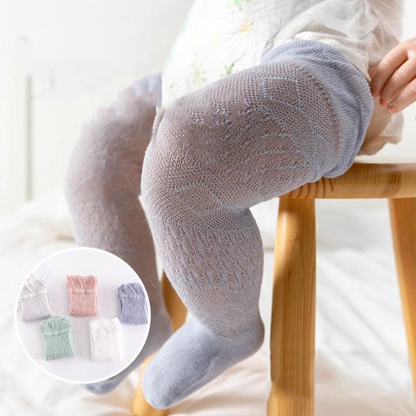 

seamless socks for girls children kids boy summer soft breathable mesh cotton over knee high mosquito, Pink;yellow