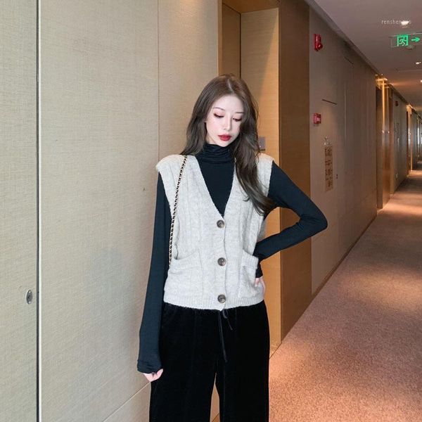 

women's vests knitted cardigan vest sweater 2021 autumn, Black;white