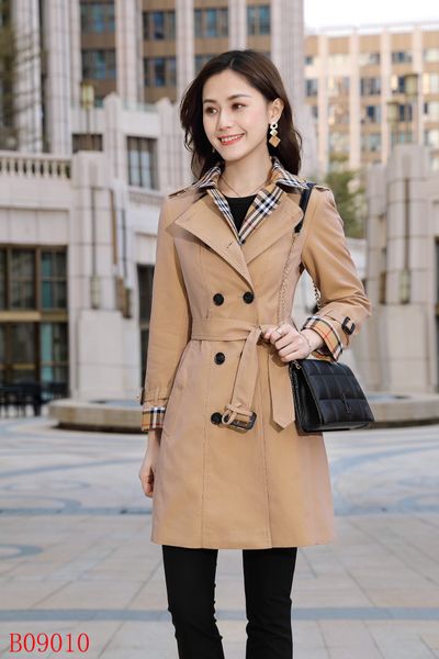 

women's trench coats long classic windbreaker waterproof british high-end english style autumn winter gabadian solid color size coat g1, Tan;black