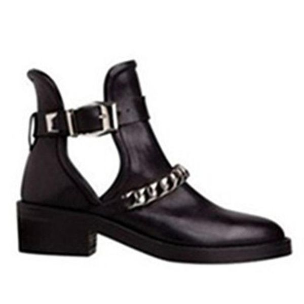 

boots fashion short boot girl 2021 belt buckle metal chain 5cm thick heel, Black