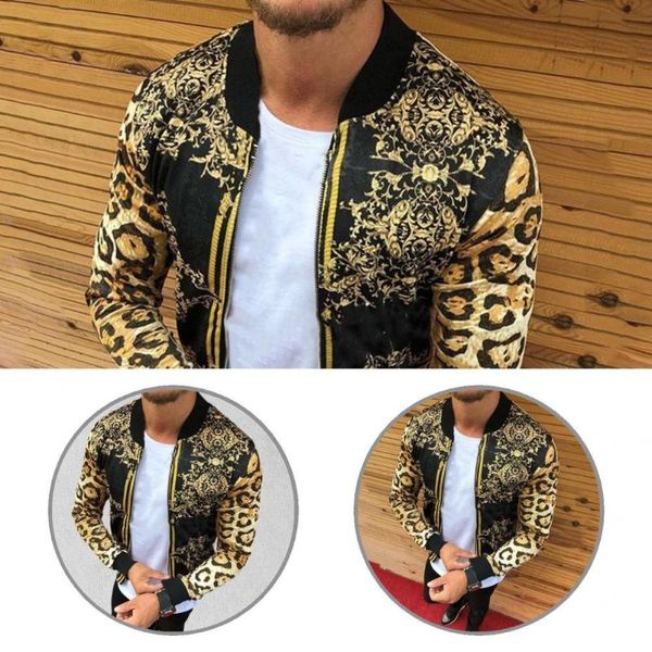 

men's jackets vintage cool leopard male winter coat round neck jacket long sleeve for, Black;brown