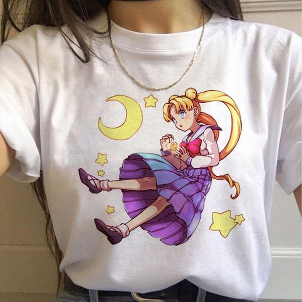 

Moon Girl Harajuku Anime Men Tops Ulzzang Kawaii Funny 90s Aesthetic Korean Style Tee, White;black