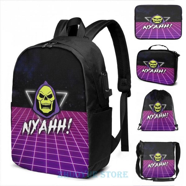 

backpack funny graphic print skeletor - retro style usb charge men school bags women bag travel laptop