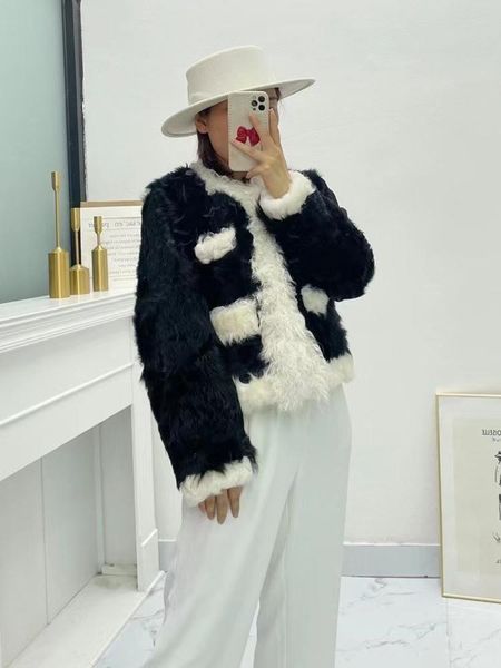 

women's fur & faux 2021 fashion winter arrival women warm short natural wool sleeve real coat girl's outwear, Black
