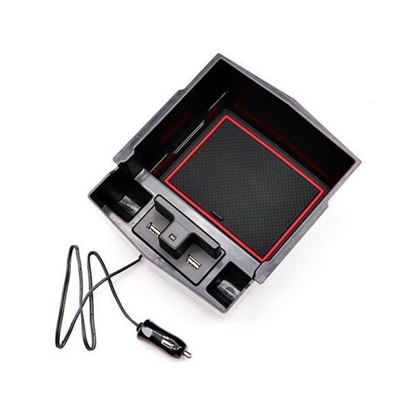 

car organizer center console tray for forester 2021-2021 armrest storage box with led light & dual usb accessories