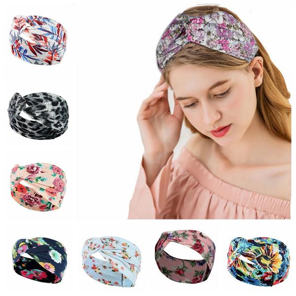 Bedrucktes Haarband, Bohemian-Druck, gestrickte Stirnbänder, Zubehör, schweißabsorbierendes Yoga-Stirnband, Modestil, breitkrempiger Kreuz-Turban, 51 Farben, WMQ678