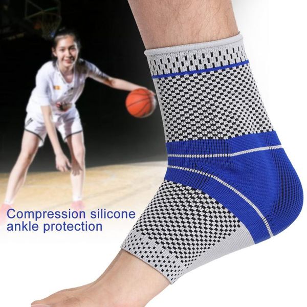 

ankle support 1pc pressurized with silicone pads sports warm soft fitness pain relief sprain protection shockproof high stretch, Blue;black