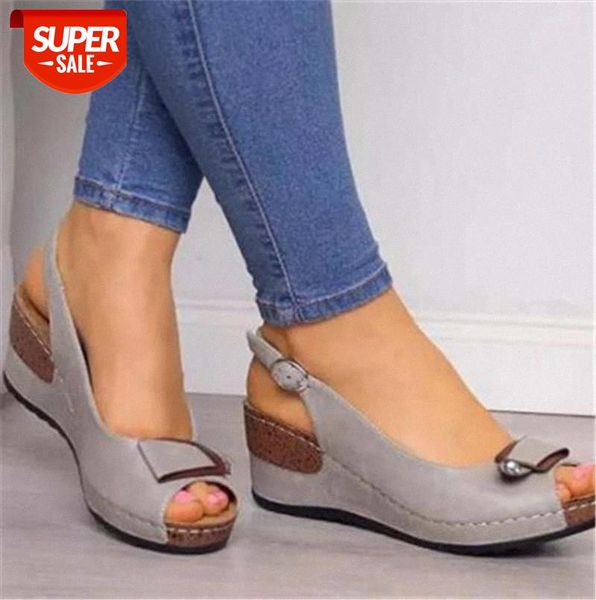 

2021 women shoes rome casual sandals women wedges sandals female ankle buckle open toe fish mouth retro style summer shoes #rf6h, Black