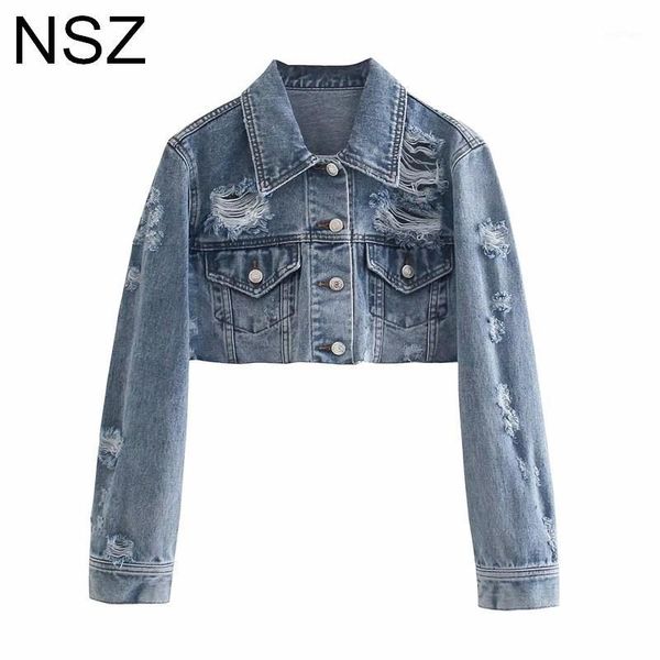 

women's jackets nsz women frayed oversized denim coat 2021 tassel hole large size wide crop jeans jacket ladies fashion outerwear, Black;brown