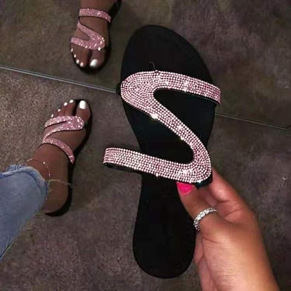 

sandals 2021 summer explosion models toe women rhinestone plus size 35-43 women's shoes, Black