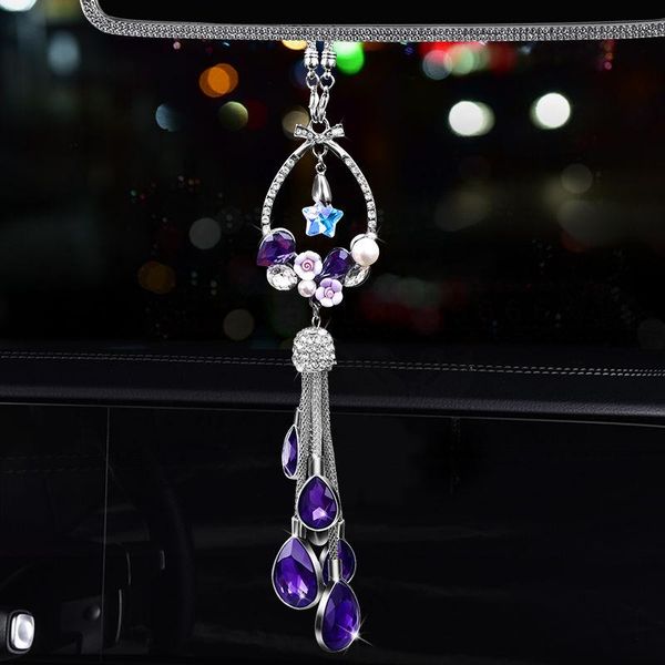 

Interior Decorations Bling Girl Car Accessories Lucky Star Swan Crystal Hanging Ornaments Rear View Mirror Decoration Luxury Rhinestone Wome