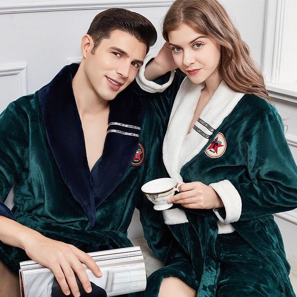 

women's sleepwear oversize 3xl 4xl couple robe flannel winter warm nightwear home clothes 2021 coral fleece thicken kimono gown, Black;red