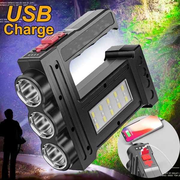 

portable lanterns led flashlights 5 switch mode usb rechargeable powerful with side light camping ultra bright torch fishing