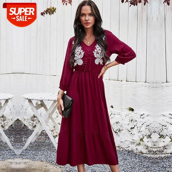 

Spring Summer Holiday Dress Women Casual High Waist V Neck Slim Elegant Lace Long Dress For Women New Fashion #0H2F, White;black