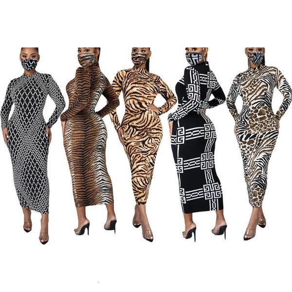 

women's clothing dresses 2021 long skirt women's milk silk print waist and hips long sleeve dress, Black;gray