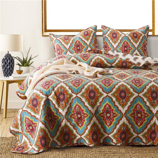 

comforters & sets quality vintage print quilt set 3pcs bedding wash cotton bed covers aircondition bedspread pillowcase king size coverlet