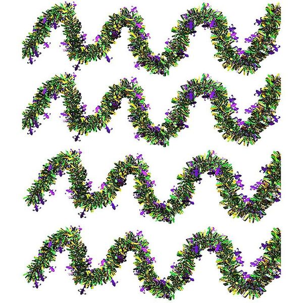 

decorative flowers & wreaths 4 pack mardi gras tinsel garland metallic festooning hanging tree ornaments for party decorations