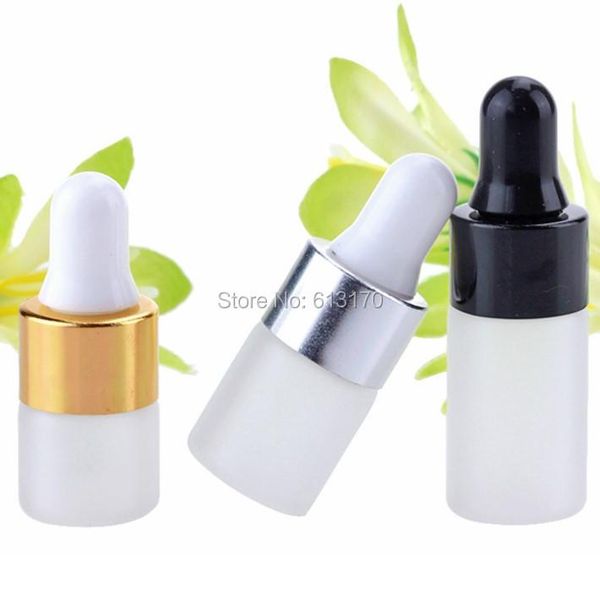 

100pcs 1ml,2ml,3ml frosted clear glass bottles with dropper empty essential oil bottle mini sample vials silver collar makeup packing