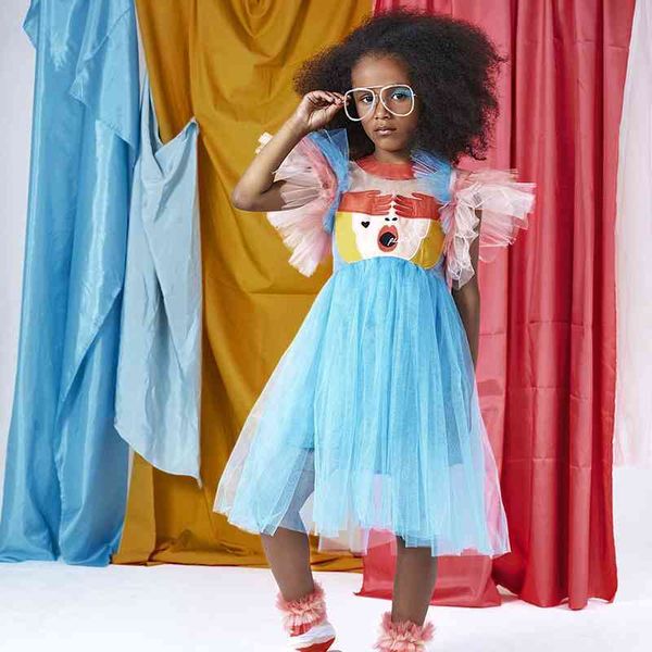 

2021 girls' heavy industry embroidered gauze children's show dress princess skirt, Red;yellow