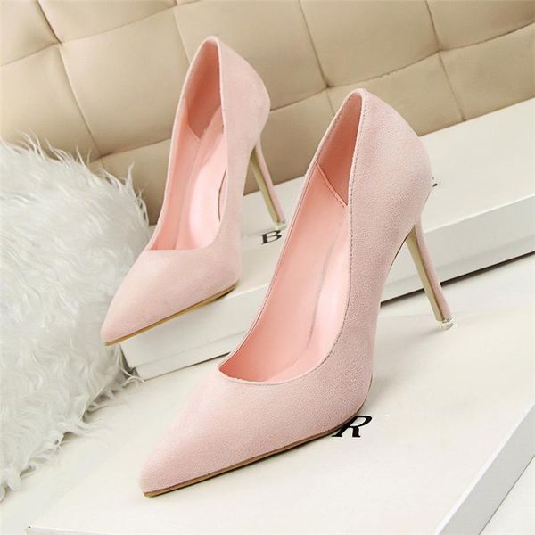 

dress shoes flock women high heels pumps thin pointed toe lady red color wedding daily casual womens office, Black
