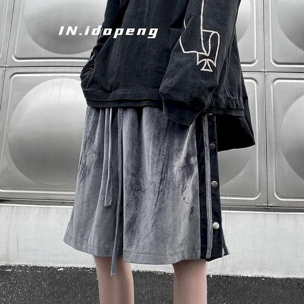 

men's shorts summer buttoned five-point pants oversized korean baggy loose drawstring casual high street fashion male bottoms, White;black