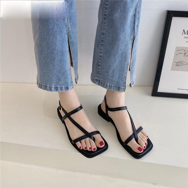 

sandals female fairy style summer student fashion wild flat seaside vacation beach zapatos plataforma de mujer, Black