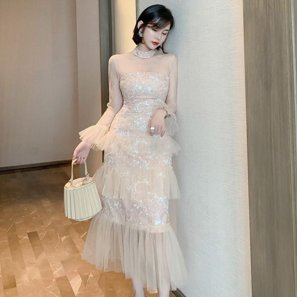 

casual dresses fashion elegant women vintage formal dress arrival summer mesh perspective shining a-line, Black;gray
