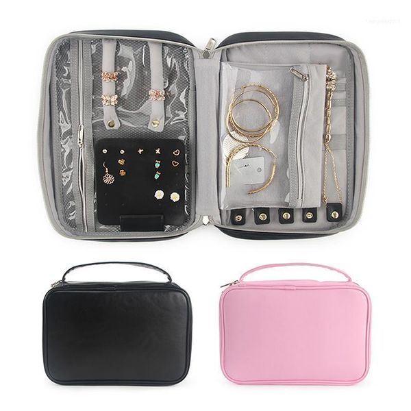 

portable women earrings jewelry case rings display pouch zipper organizer bag necklace large capacity travel bag11