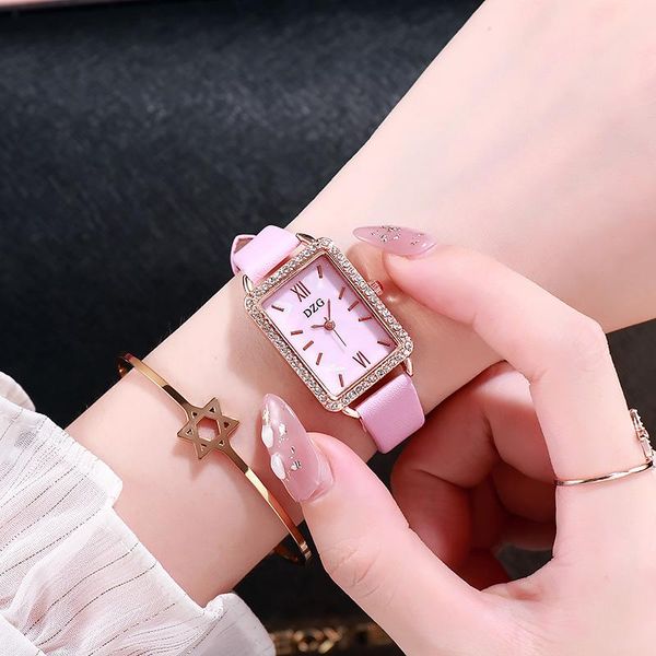 

wristwatches the dzg belt ladies watch rhinestone small square korean version of same style trendy female quartz, Slivery;brown