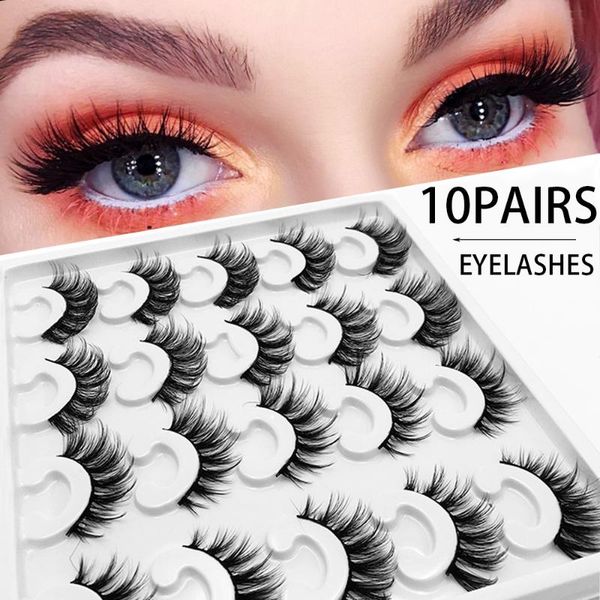 

false eyelashes 10 pairs 3d natural mink soft dramatic fluffy handmade 15-22mm eyelash extension