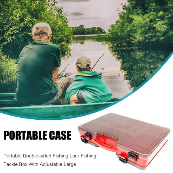 

portable fishing tackle box plastic double sided storage case with handle removable dividers tools accessories
