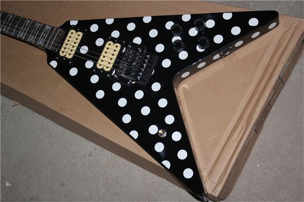 

electric guitar flying v left hand guitar mahogany wood body shape guitar white and black color