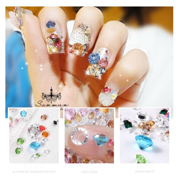 

nail art decorations mifanxi colour transparent crystal rhinestones set multi-size sharp bottom 3d decoration manicure diy, Silver;gold