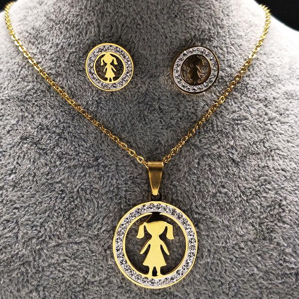 

earrings & necklace 2021 fashing gold color girl set jewelry women crystal stainless steel sets pendientes mujer moda s176192s01, Silver
