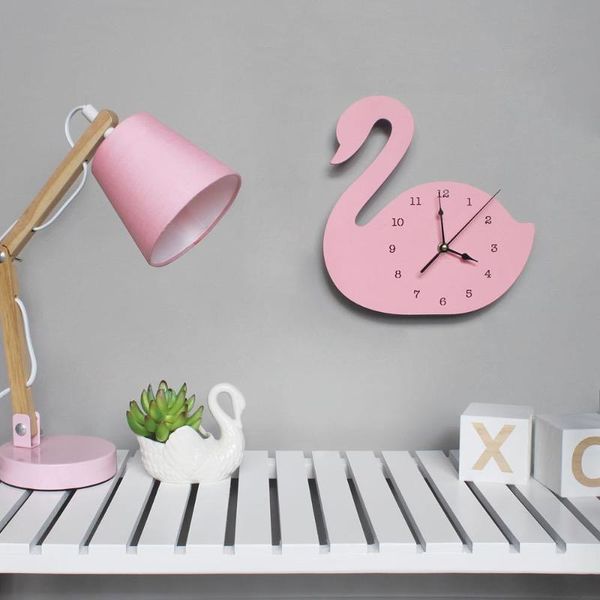 

wall clocks scandinavian style nursery children room decoration swan clock wooden cartoon animal for christmas years gift ins