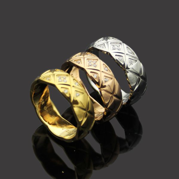 

wholesale narrow edition stones ring with diamond lattice pattern 18k rose gold lattice with diamond ring narrow version love wedding ring, Slivery;golden
