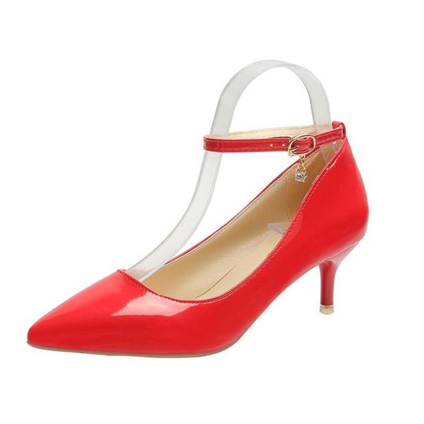 

dress shoes 5.5cm black high heels stiletto heels, pointy points, professional single button red patent leather wedding