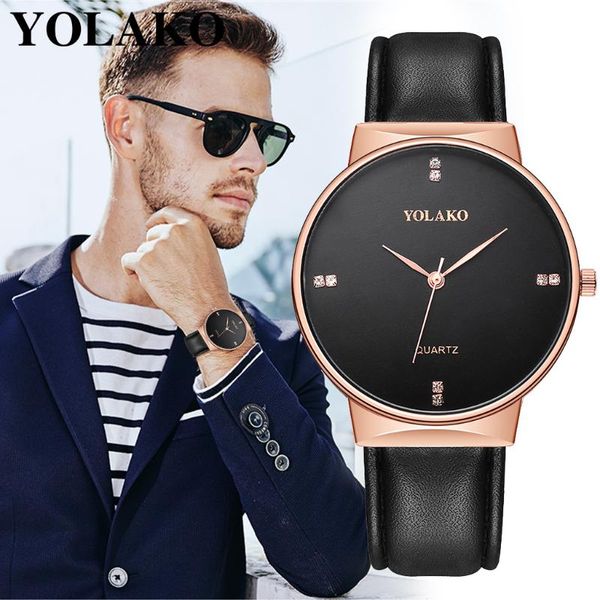 

wristwatches business men quartz casual wrist watch simple black leather ultra-thin white diamond dial mens, Slivery;brown