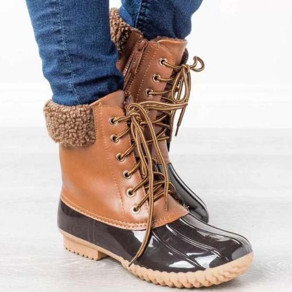 

boots duck waterproof ankle for women winter zipper female shoes booties plus size 43, Black