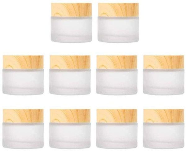 

storage bottles & jars 5-30g empty round frosted glass cosmetic jar bottle with wood grain lid face cream box