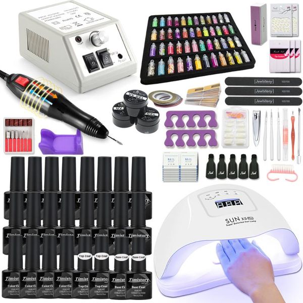 

nail art kits manicure set kit with lamp 20/10 pcs gel 35000/20000 rpm drill machine for extension tool