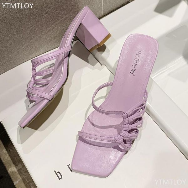 

women slippers high heels outdoor slides summer female square toe zapatillas de casa 2021 sapato feminino, Black