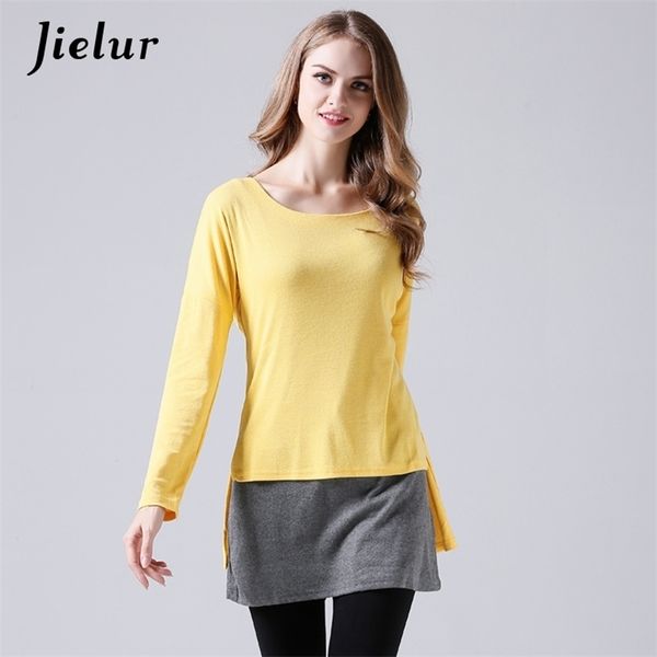 

autumn fake 2 pieces t-shirts for women fashion spell color s-3xl oversized t-shirt female slim long sleeve 210426, White