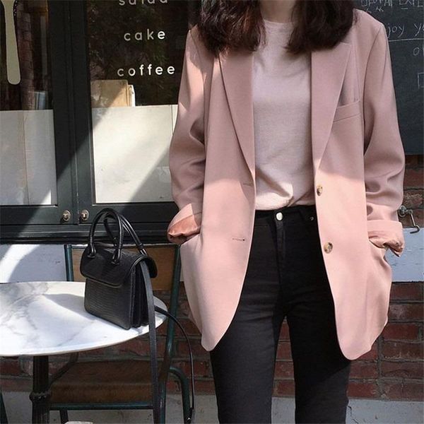 

2021 pink chic blazer women long sleeve office ladies autumn jackets outerwear single breasted coats women's suits & blazers, White;black