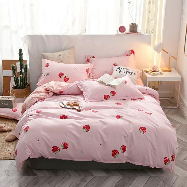 

bedding sets strawberry 3/4pcs girls kids fashion duvet cover bed sheets pillowcases twin  king comforter bedclothes