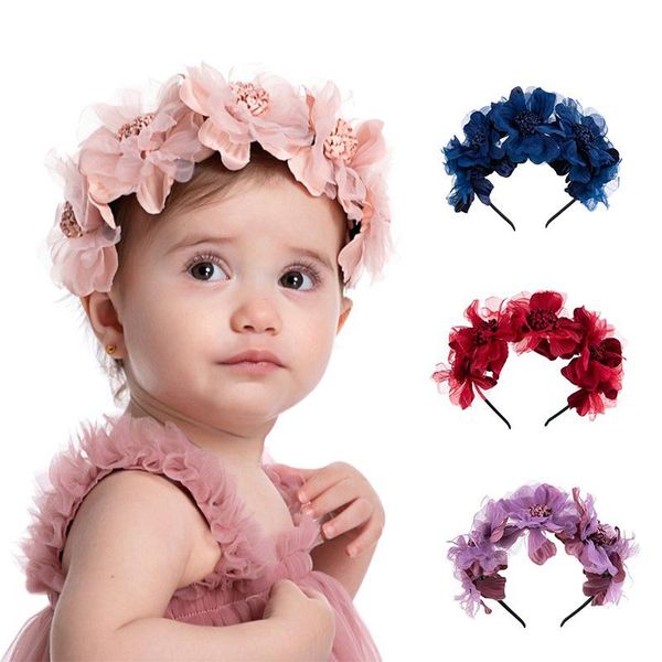 

hair accessories flower bands for girls boutique artificial organza floral headband princess party headwear safety, Slivery;white
