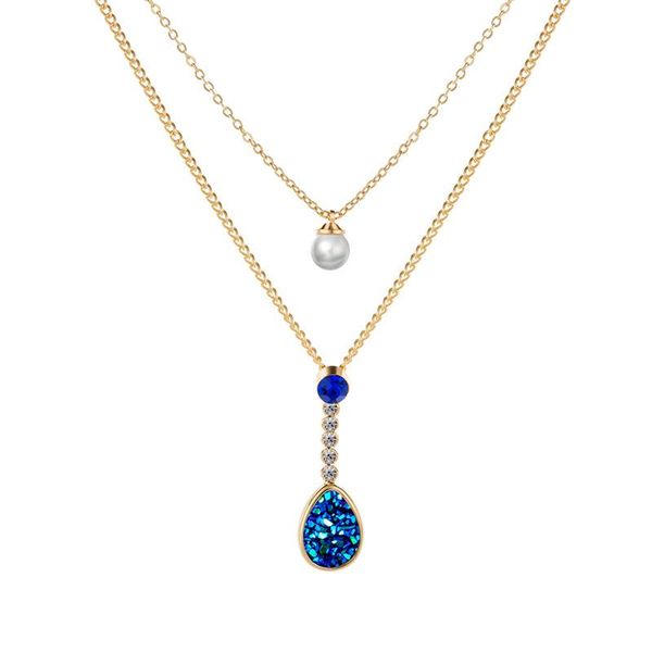 

pendants 6 colors waterdrop druzy drusy double layers necklaces rhinestone pearl bead fashion jewelry party wedding dating gift, Black