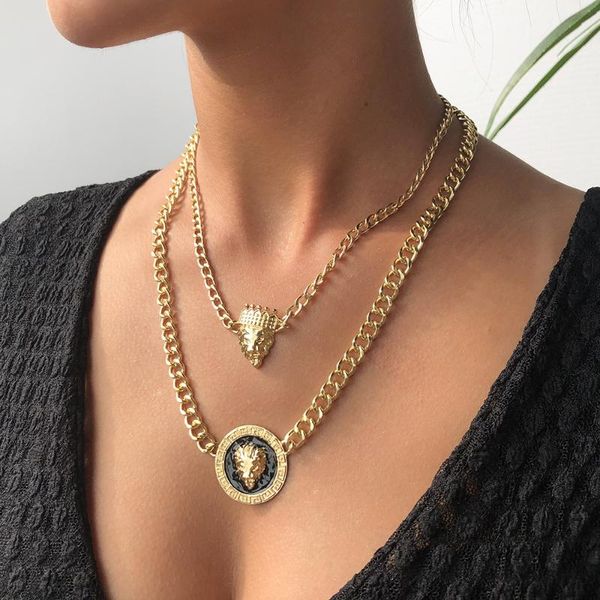 

bohemian double layer necklace crown head coin chains pendant steampunk necklaces fashion jewelry wholesale, Silver